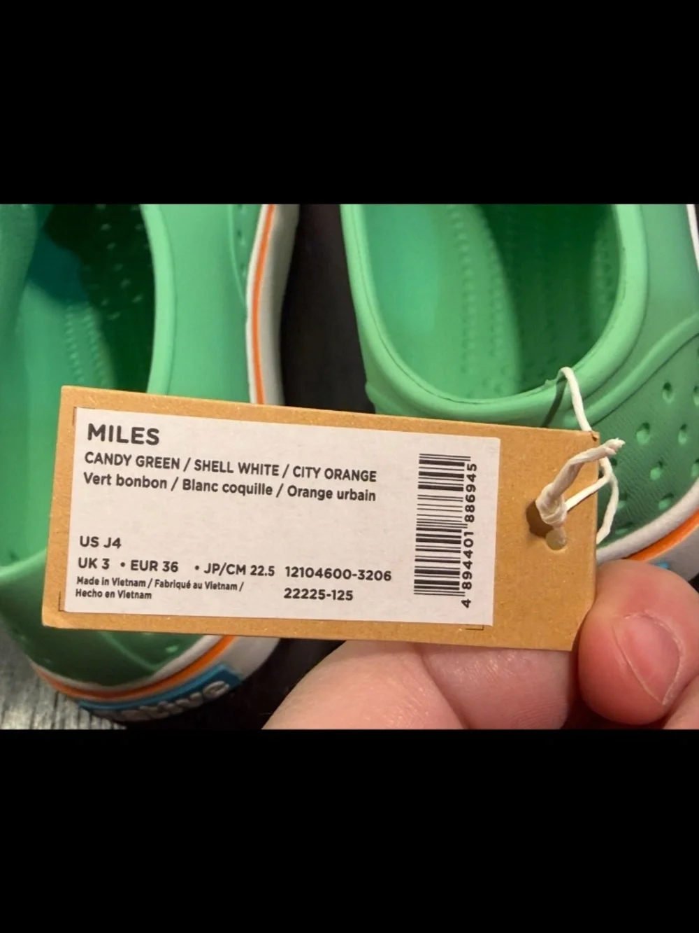 Native Miles Shoes Candy Green/City Orange/Shell White Big Kids US J4/EU 36
